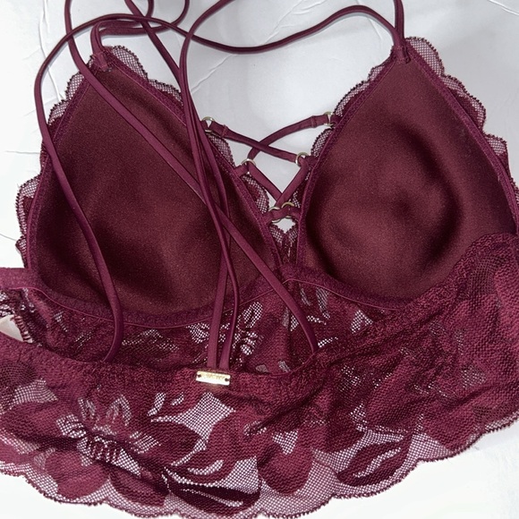 PINK by Victoria’s Secret Burgundy Corset Lace up Front Lightly Lined Bralette - Picture 10 of 14